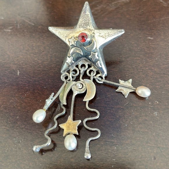 SALE!! Seriously Funky Sterling, Pearl & Stone Earrings - Picture 2 of 3